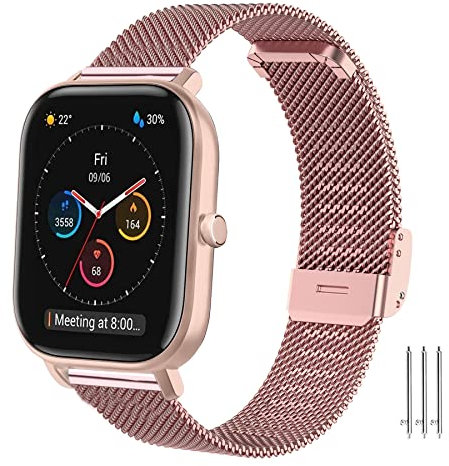 MIJOBS Cinturino Compatibile con Amazfit GTS 4 / GTS 4mini /GTS/GTS2/GTS2 Mini/GTS 2e/GTS3/Amazfit Bip 3/Bip 3Pro/Bip U/Bip S Lite/GTR Mini/Amazfit Active Cinturino in Acciaio Inossidabile in Metallo