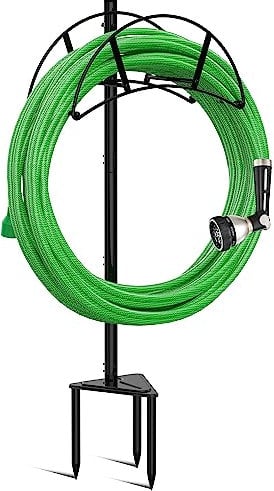 Meykwod Gartenschlauchständer, Schlauchaufhänger freistehend, Wasserschlauchhalter, im Boden, robuster Schlauch-Organizer für den Außenbereich, stabil zu halten 45.7 m Schlauch (Metall, schwarz)