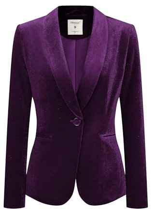 Allegra K Women's Velvet Blazer Solid Color Long Sleeve Notched Lapel Single Breasted Suit Jackets Violet l