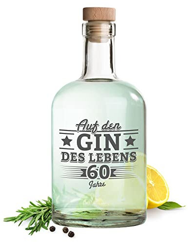 AMAVEL Glasflasche mit Gravur zum 60. Geburtstag, Flasche mit Korken, Apothekerflasche zum Befüllen, Geburtstagsgeschenk für Männer, Deko Abfüllflasche aus Glas, Gravierte Ginflasche, 700 ml