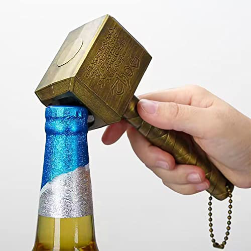 Thorr Hammer Bierflaschenöffner mit Magnetkappe zur Befestigung an Kühlschranktür, Edelstahl, automatischer Bierflaschenöffner, ideal für Zuhause, Bar und Küche, Geschenk für Bierliebhaber (Gold)