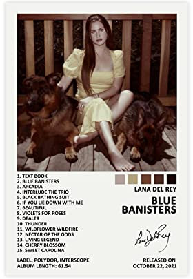 YEZLH Lana Del Poster, Rey Blue Banisters, Musikalbum, Poster, signiert, limitierte Auflage, Leinwand-Poster, Schlafzimmer-Dekor, Sportlandschaft, Büro, Raumdekoration, Geschenk, ungerahmt: 40 x 60 cm