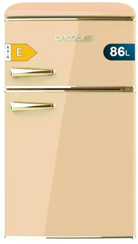 Cecotec Nevera Pequeña Frigorífico 2 Puertas Retro 86L Bolero CoolMarket 2D Origin 86 Beige E. 89,3cm de Alto y 48,7cm de Ancho, Clase Energética E, Icebox, Luz Interior y Tirador Dorado, Beige