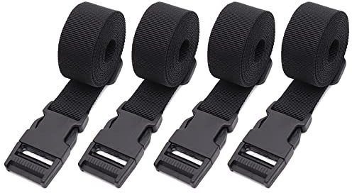 WUDQIJI Packriemen Schwarz Nylon Gurtband 4 Stück 2.5mm ×150cm Gurtband koffergurte Verpackungsgürtel Nylon-Gepäckgurte kofferband Gurt mit Schnelllösenden Schnallen für Reise
