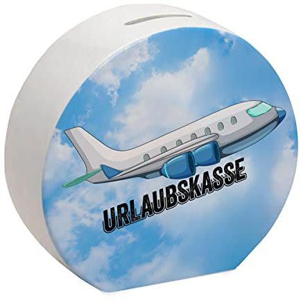 Urlaubskasse Flugzeug Spardose mit Wolkenhimmel EIN schönes Sparschwein zum Sparen auf die nächste Traumreise Urlaub Sommer Sparbüchse fliegen dekorativ