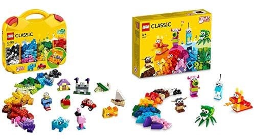 LEGO 10713 Classic Bausteine Starterkoffer & 11017 Classic Kreative Monster Kreativ-Set Steinen, Box mit Bausteinen für Kinder ab 4 Jahre, Konstruktionsspielzeug