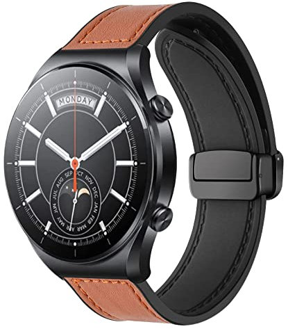 KUWAI Band für Xiaomi Mi Watch S1 Armband Magnetisch PU Leder Silikon Armbänder kompatibel mit Xiaomi Mi Watch S1 Leder Armband für Damen Herren Bequem Loop Band mit Xiaomi Mi Watch S1 Armband (B)