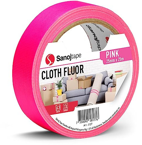 Sanojtape Neon-Fluor-Gewebeband 25mm x 25m Fluoreszierendes Rosa Dekoband Fluoreszierendes Klebeband