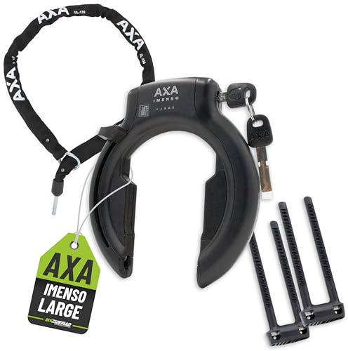 Axa Rahmenschloss Imenso Large 75mm abziehbar/nicht abziebar + Kette wählbar + MSZweirad Befestigungsmaterial (Schloss (Schlüssel nicht abziehbar), Kette ULC 130/5,5)