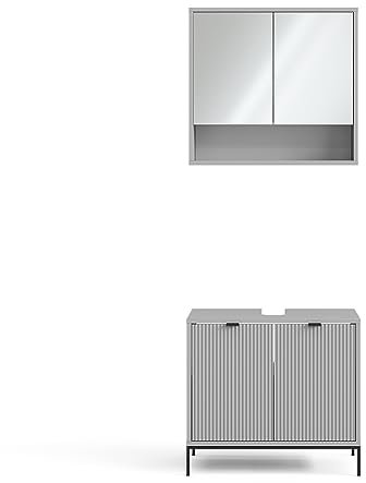 Vicco Badmöbel-Set Eliza, Badezimmerschrank-Set, Grau, 2 Teile