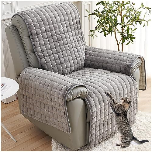 Sofa Armlehnenbezüge, Sesselschoner Sesselauflage, Fernsehsessel Schutzbezug Anti-Rutsch, Relaxsessel Bezüg Sesselüberzug für Zuhause mit Kindern und Haustieren Hund (Grau,3 Sitzer (167*190cm))