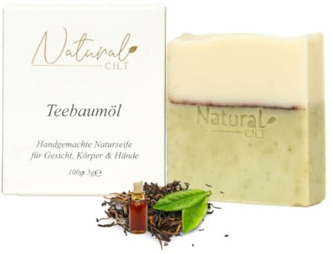Natural Cilt Teebaumöl Seife - 100% Naturseife - ohne bedenkliche Inhaltsstoffe - Zertifiziert - Handgemacht - Duschseife für alle Hauttypen - Duschgel - Naturkosmetik