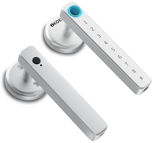 IKOED Fingerprint Door Lock Keyless Entry Door Knob Fingerprints/Passcodes/Keys, Electronic Biometric Door Knob Deadbolt Keypad for Bedroom Home Office Apartment Silver