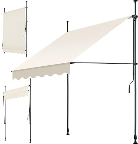 tectake® Toldo Terraza Manual Regulable en Altura con Manivela, Toldo Balcón sin Taladros, Toldo Extensible Terraza, Resistente a Rayos UV, Protección Solar y Repelente al Agua - 150 cm - Beige