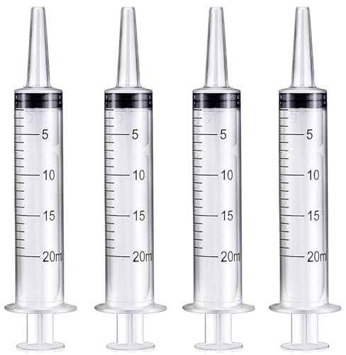 20ml Plastic Syringe Without Needle for Liquid - Measuring Syringes with Caps , Separate Sterile Packaging , Pet Medicine Small Syringe for Cats and Dog - 20 ml 4Pack