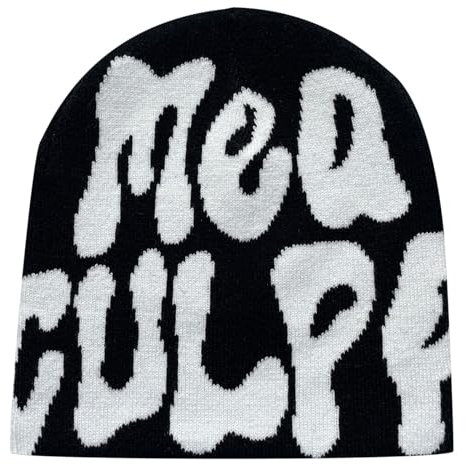 Y2K Mütze Beanie Herren Damen Teenager Cap Winter Knit Skater MEA Culpa Printed Hip Hop Mütze Strickmützen Baumwolle Streetwear Harajuku Fashion