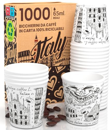 1000 Kaffeebecher aus Papier, 65 ml, Italien, Weiß, umweltfreundlich, biologisch abbaubar, Einweg, klein, zum Mitnehmen, heiße Getränke