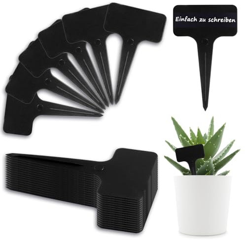 100Stk Pflanzenschilder, Plastik Pflanzenschilder zum beschriften, Wetterfest T-Form Beschriften Stecketiketten für Draussen,Garten Pflanzenmarker, Saatgut Beschriftungsschilder