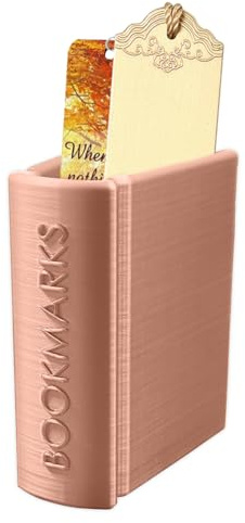 CERAVI 3D Printed Book Shaped Bookmark Holder, Pencil and Pen Holder Book Shaped Bookmark Holder for Book Lovers, Readers, Classmate Graduation Gifts, Decorative Desk Gift (Rose Gold)