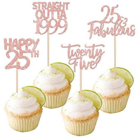 24 Stück Happy 25th Tortendeko Straight Outta 1999 Twenty Five Cupcake Toppers Awesome Since 1999 Fabulous 25 Kuchen Deko for 25th Geburtstag Jahrestag Party Kuchen Dekoration Rosegold