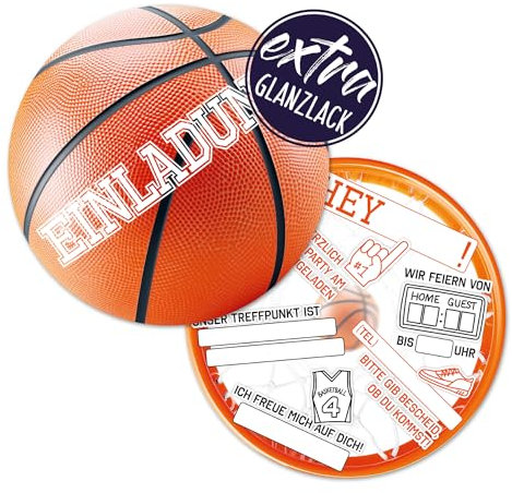 12 Basketball Einladungskarten zum Kindergeburtstag [ extra stabil ],die Kinder Geburtstagseinladung für alle Basketball begeisterten Jungen und Mädchen (Basketball ohne Kuvert)