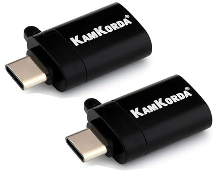 KamKorda USB to USB C Adaptor | 2 Pack | 3.0 Female Adapter | Compatible with iPhone 15 and MacBook | Black