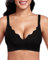 Vinfact Women's Bras Plunge V Floral Non Wired Bra Wireless Push up Bra Padded Comfort Everyday Bra Black M