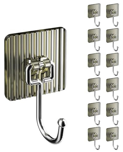 ZWQLZG 12 pcs Sticky Hooks for Hanging, Clear Self Adhesive Hooks Waterproof Stick On Hook, Removable Wall Hook Stick On No-Drill Ceiling Self Adhesive for Bathroom, Kitchen, Office (Grey)