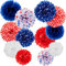 Easy Joy 12 Stück Unabhängigkeitstag Pompons ,Amerika Deko Pompons,Seidenpapier Pompom für USA Deko ,USA Party Deko,Geburtstagsdeko,Party Dekoration Zubehör