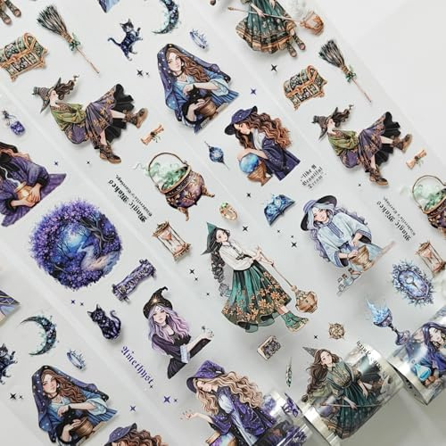 MisKepaa Magic PET Washi Tape Set,3 Rolls Magic Themed Scrapbook PET Tape Stickers for Journaling,Junk Journal,Bullet Journal,Scrapbooking,Notebook,Photo Frame(Moonlight)