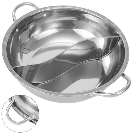 Eawfgtuw 28cm Stainless Steel Twin Divided Hot Pot,Divided Cooking Pot, Multi Purpose Cookware, Two Flavor Hot Pot, Cookware Compatible with Gas Stove Induction Cooker for Family Dinner Party(30cm)