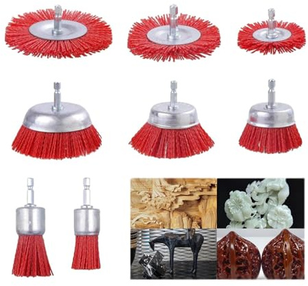 8 Cepillos de Nailon Para Taladro, con Vástago Hexagonal de 1/4 Pulgadas | Juego de Cepillos de Alambre de Nylon,Cepillo Nailon Alambre Taladro, Inoxidable, Seguro y Duradero, Rojo
