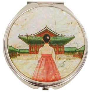 February Mountain Elegant Butterfly and Floral Mother of Pearl Compact Mirror, Dual Magnification (1X & 2.5X) – Lightweight Travel Makeup Mirror in Gift Box (Heritage Walk)