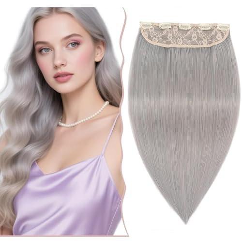 SEGO DICKER Haarteil Clip in Extensions Echthaar Haarverlängerung 1 Tresse 5 Clips Human Hair Glatt Grau 45 cm