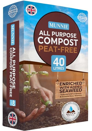Munnie 40L Peat-Free All-Purpose Compost – Bio & Wood Fiber Compost for Vegetables, Outdoor Plants, Seed Starting & Potting – Organic Soil & Potting Soil, Enriched with Seaweed & Volcanic Dust