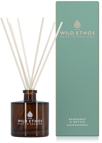 Wild Ethos Scented Reed Diffuser - Select Your Scent - Blended Natural Essential Oils - Lasts 16 Weeks - Make In The UK (Bergamot & Nettle)