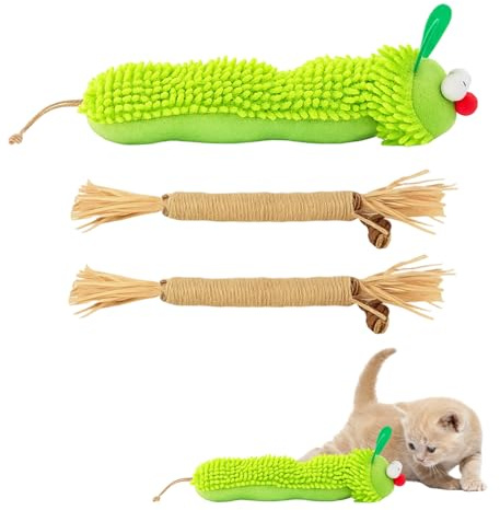 BDBFPAN Katzenminze Spielzeug, Katzenspielzeug Selbstbeschäftigung Mit Katzenminze, Interaktives Spielzeug Für Katzen Zur Zahnpflege Und Stressabbau, 1 Raupe Und 2 Matatabi Sticks
