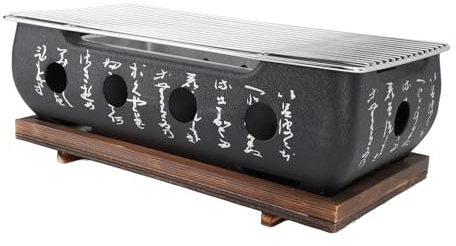 Fauitay Barbecue portatile giapponese, superficie di cottura 24 cm per barbecue a carbonella - Rettangolo con calligrafia a riscaldamento rapido, base in filo di alluminio per campeggio, giardino