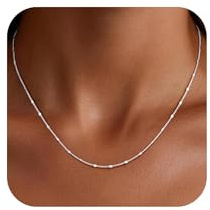 SLOONG Sterling Silber 925 Kette Damen - 1.2mm Breit Sparkle Disk Kette Silber Halskette Schmuck Geschenke für Damen 41cm