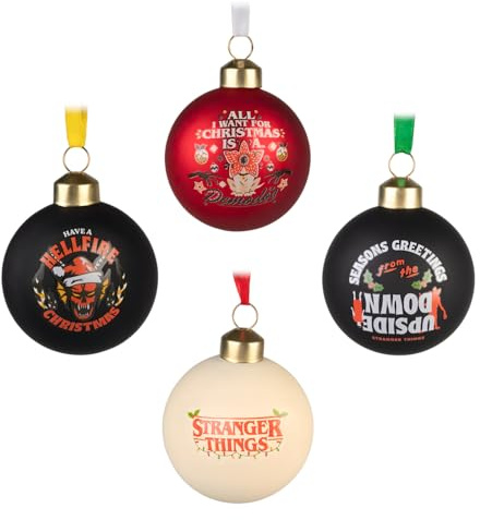 Grupo Erik Weihnachtskugeln Glas Stranger Things - Christbaumkugeln Aufhänger 4 Kugeln Weihnachtsbaum Deko - Christbaumschmuck mit offizieller Netflix Stranger Things Lizenz