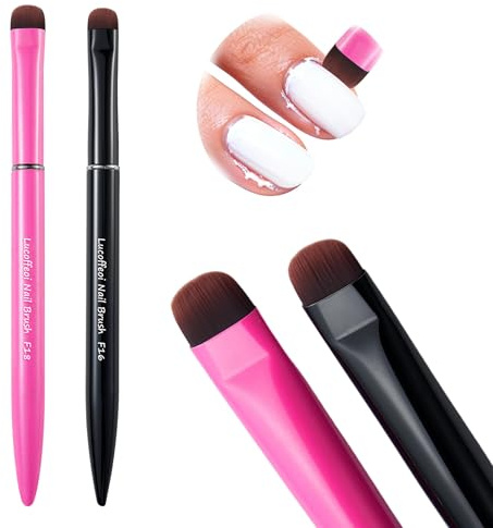 Clean Up Brush, 2-Pack Professional Kolinsky Sable Nail Art Brushes for Gel, Polygel, Acrylic Nails - Precision Detailing Set (Pink F18 + Black F16) (Pink(F18) & Black(F16))
