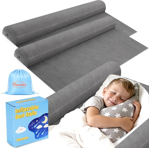 Oiomniv Bettschutzgitter Aufblasbares Bettgitter für Kleinkinder, 2er Set | Rausfallschutz Bett 138 × 57 cm, Rutschfeste Bettbegrenzung für Einzelbett, Doppelbett, Queen und King, Zuhause und Reisen