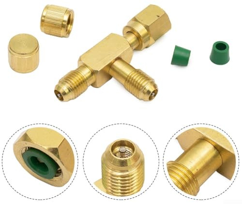 Messing-T-Adapter / 4 SAE-Flare, für HVAC-Vakuummessgerät, Anschlussverschraubung für Krümmer-Set, Kühlschrank-Service-Anschluss-Splitter, tiefes Vakuum-Zubehör, Messing