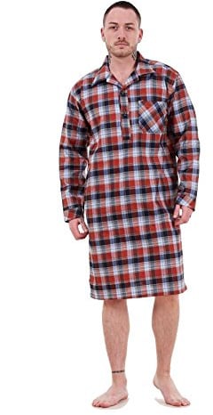 Malay Mens Nightshirts Woven Check Cotton Blend Loungewear Regular Big Size M to 5XL