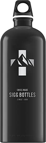 Sigg - Aluminium Water Bottle - Traveller Black Mountain - Climate Neutral Certified - Suitable For Carbonated Beverages - Leakproof - Lightweight - BPA Free - Black Mountain - 1 L