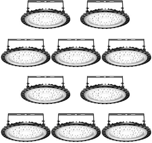 Viugreum 10 PACK UFO LED 100W, Foco LED de Exterior 100W, ​Lámpara de Alta Bahía 10000LM, Blanco Frío 6500K, Lámpara Industrial IP65 Impermeable,Campana Led Industrial para Garaje/Fábrica/Taller