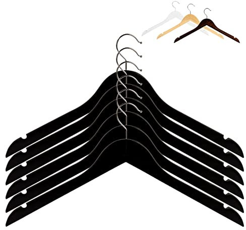 RSR Hangers 50 x Kleiderbügel Holz Schwarz | ohne Steg I Holzkleiderbügel | Hemdenbügel | Blusenbügel | mit Rockkerbe | 360° drehbarer Haken | ver. Farben und Stückzahlen OS1