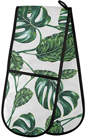 ZZXXB Palm Leaf Double Oven Mitt Heat Resistant Non-Slip Kitchen Gloves Extra Long 7 x 35 for Cooking Baking Barbecue Grilling