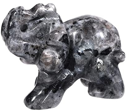 Lovionus89 40mm Handgeschnitzt Kristall Elefant Figuren, Glücklich Tasche Steintierstatue Skulptur Haus Dekoration, Labradorit