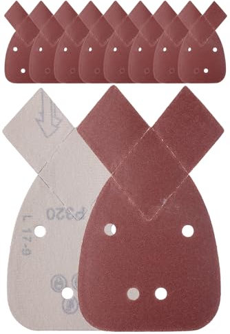 YoiYee 320 Grit Mouse Sanding Sheet, 4 Holes Hook & Loop Fastening Sandpaper, Back Sand Paper Pad, 2 Replacement Tips, for Black and Decker Detail Palm Sander, 140 x 95 mm, Red, 10pcs